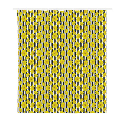 Black Striped Daffodil Pattern Print Polyester Shower Curtain