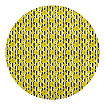 Black Striped Daffodil Pattern Print Round Blanket