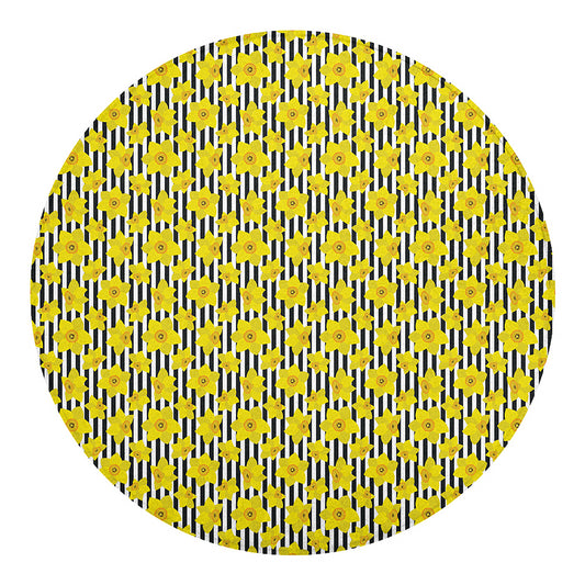 Black Striped Daffodil Pattern Print Round Blanket