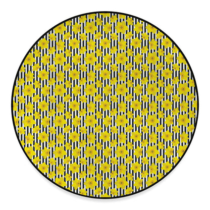 Black Striped Daffodil Pattern Print Round Floor Mat