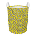 Black Striped Daffodil Pattern Print Round Laundry Basket
