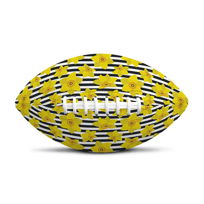 Black Striped Daffodil Pattern Print Rugby Ball