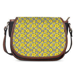 Black Striped Daffodil Pattern Print Saddle Bag