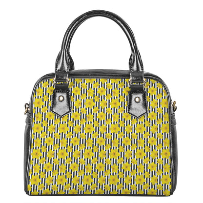 Black Striped Daffodil Pattern Print Shoulder Handbag