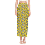 Black Striped Daffodil Pattern Print Side Slit Maxi Skirt