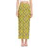 Black Striped Daffodil Pattern Print Side Slit Maxi Skirt