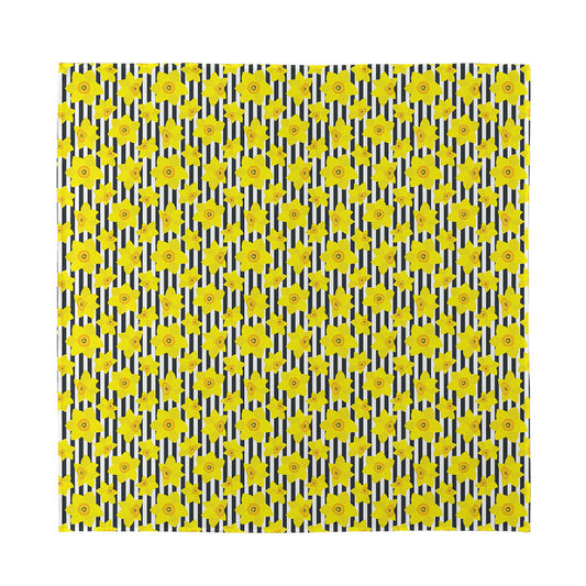 Black Striped Daffodil Pattern Print Silk Bandana