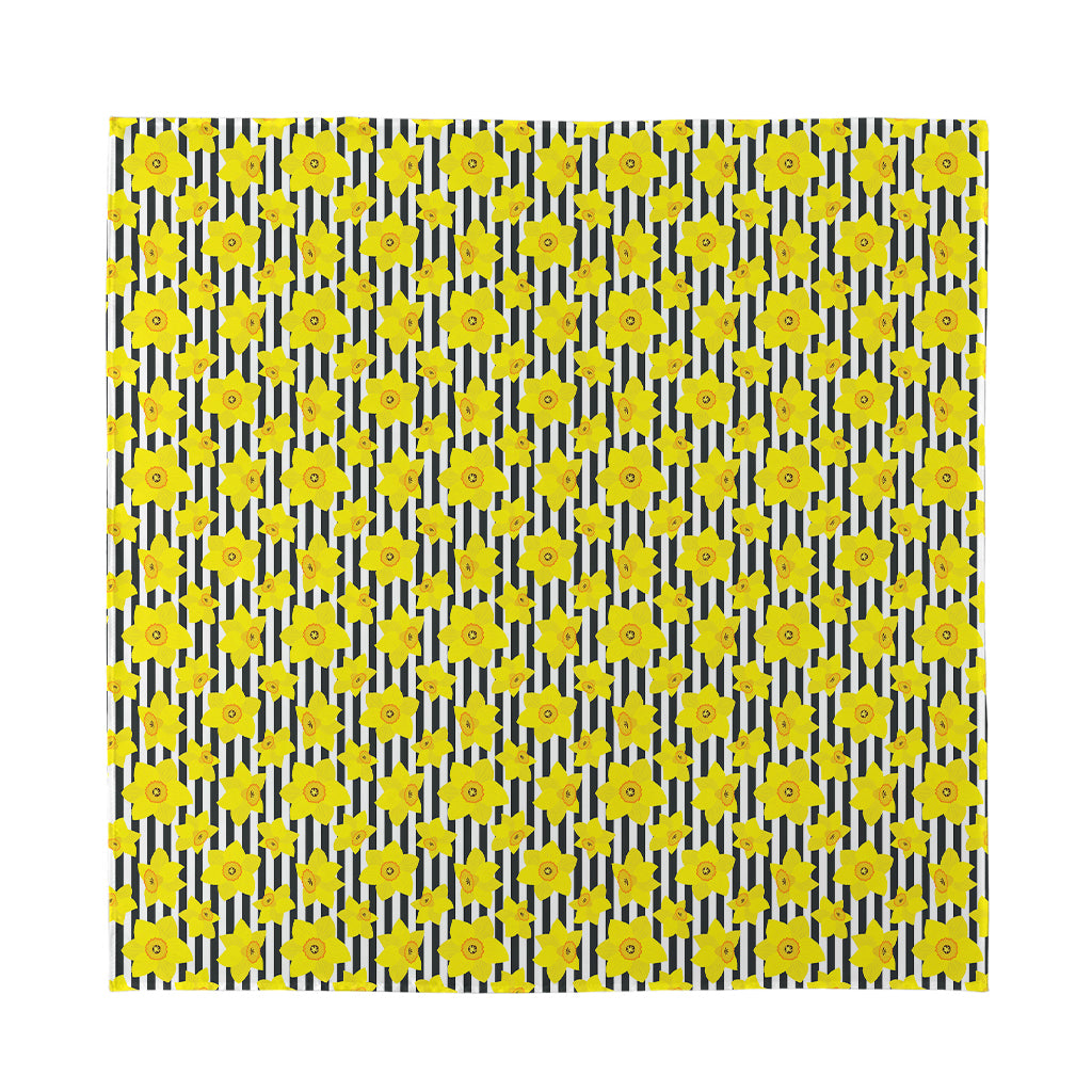 Black Striped Daffodil Pattern Print Silk Bandana
