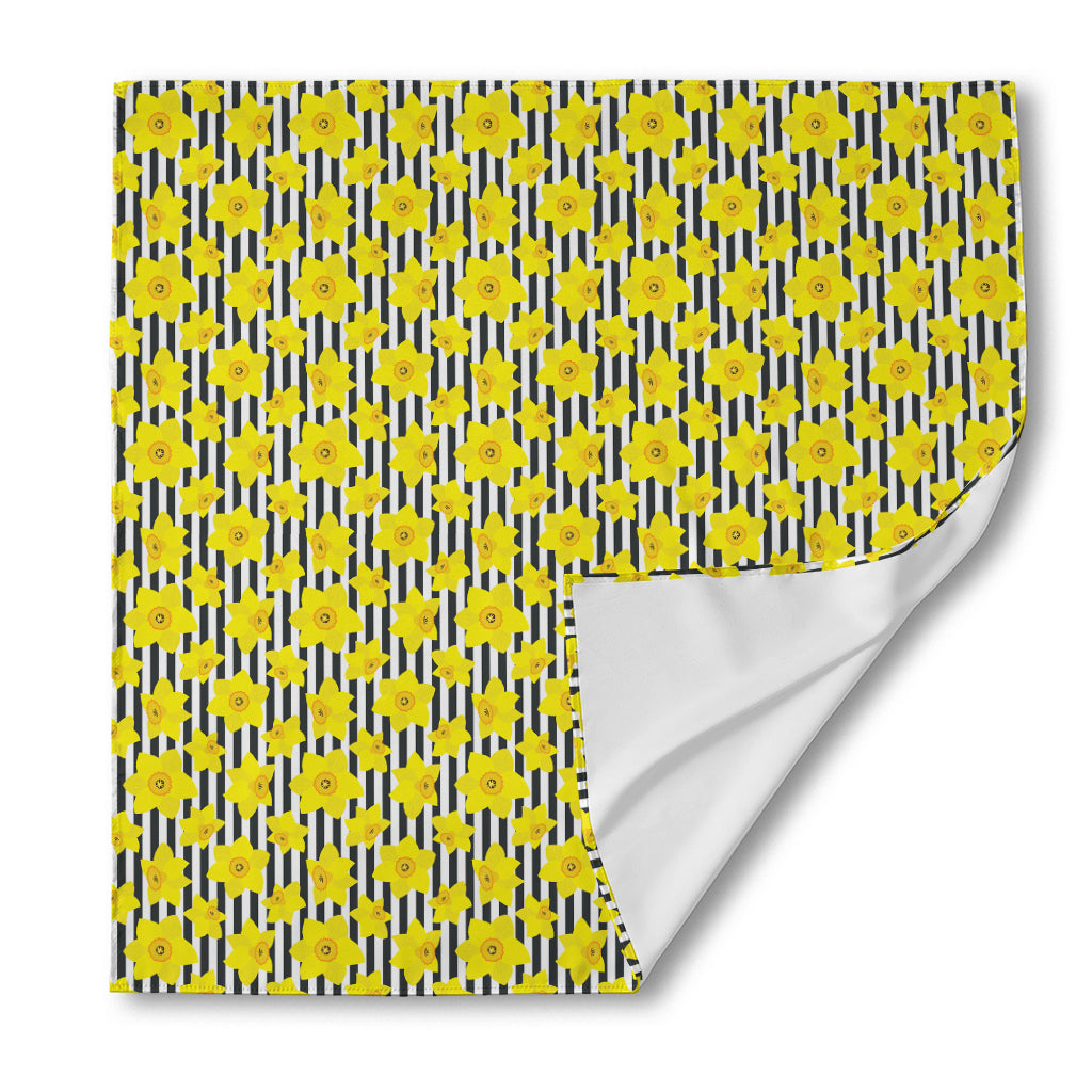 Black Striped Daffodil Pattern Print Silk Bandana