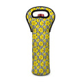 Black Striped Daffodil Pattern Print Single Neoprene Wine Tote