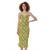 Black Striped Daffodil Pattern Print Slim Fit Midi Cami Dress