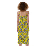 Black Striped Daffodil Pattern Print Slim Fit Midi Cami Dress