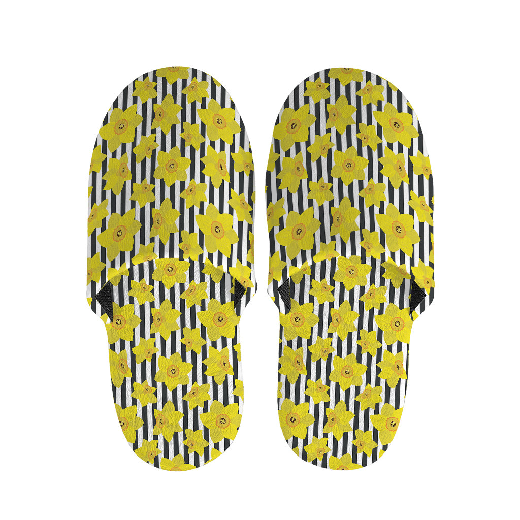 Black Striped Daffodil Pattern Print Slippers