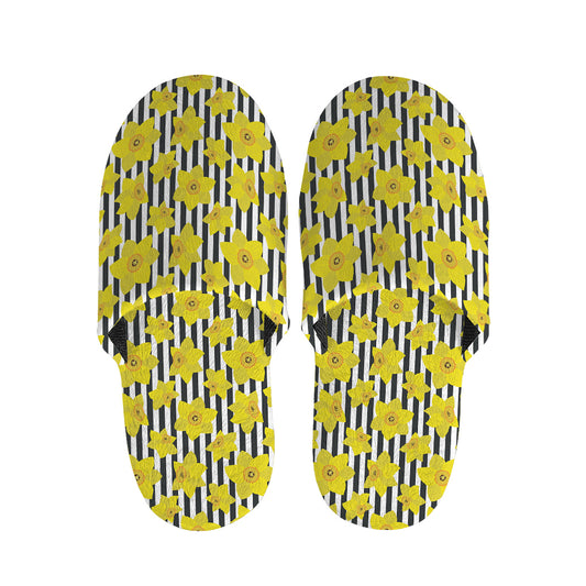 Black Striped Daffodil Pattern Print Slippers