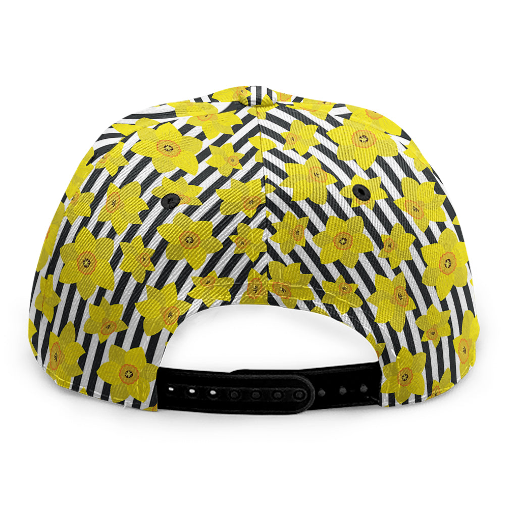 Black Striped Daffodil Pattern Print Snapback Cap