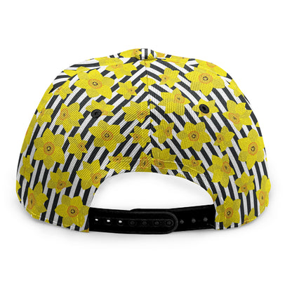 Black Striped Daffodil Pattern Print Snapback Cap
