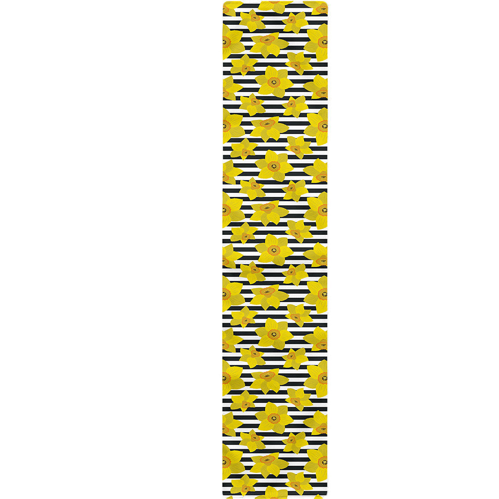 Black Striped Daffodil Pattern Print Table Runner