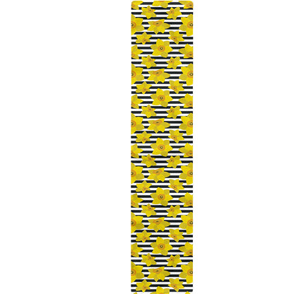 Black Striped Daffodil Pattern Print Table Runner