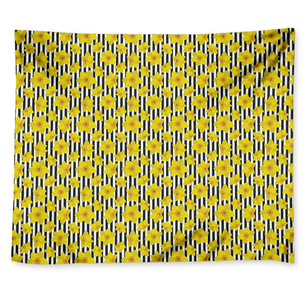 Black Striped Daffodil Pattern Print Tapestry
