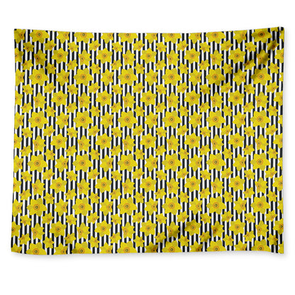 Black Striped Daffodil Pattern Print Tapestry