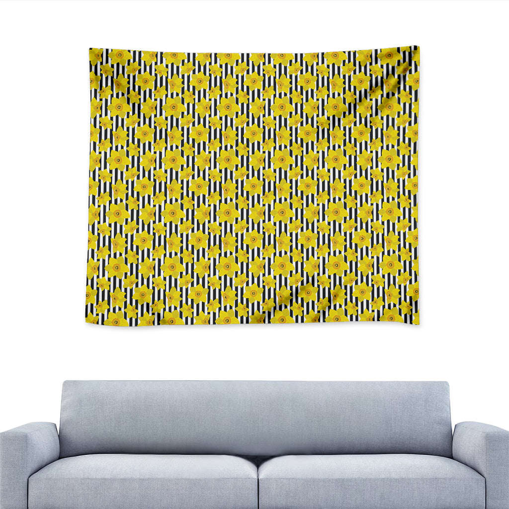 Black Striped Daffodil Pattern Print Tapestry