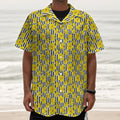 Black Striped Daffodil Pattern Print Textured Short Sleeve Shirt