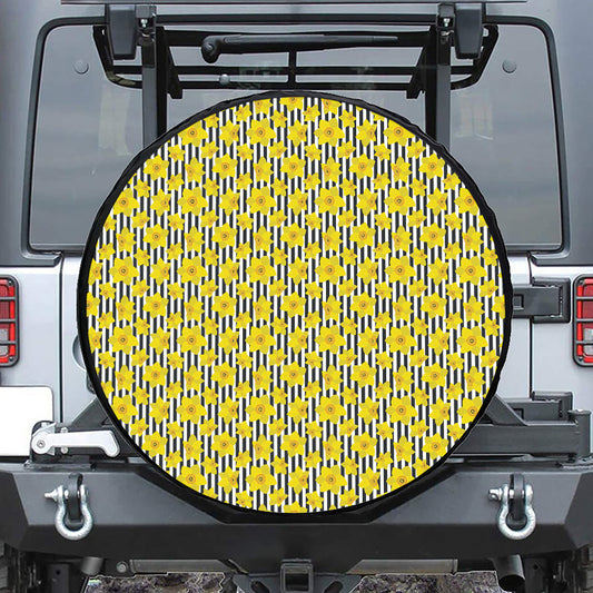 Black Striped Daffodil Pattern Print Tire Cover