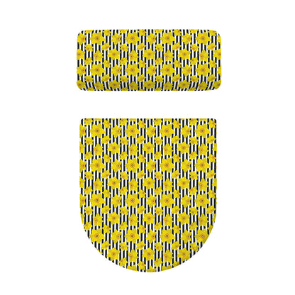 Black Striped Daffodil Pattern Print Toilet Lid And Tank Cover Set