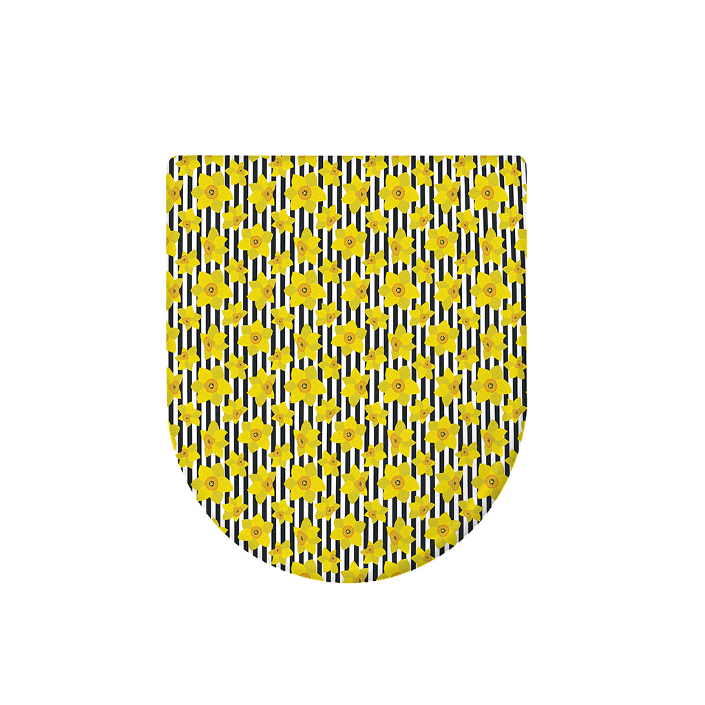 Black Striped Daffodil Pattern Print Toilet Lid Cover