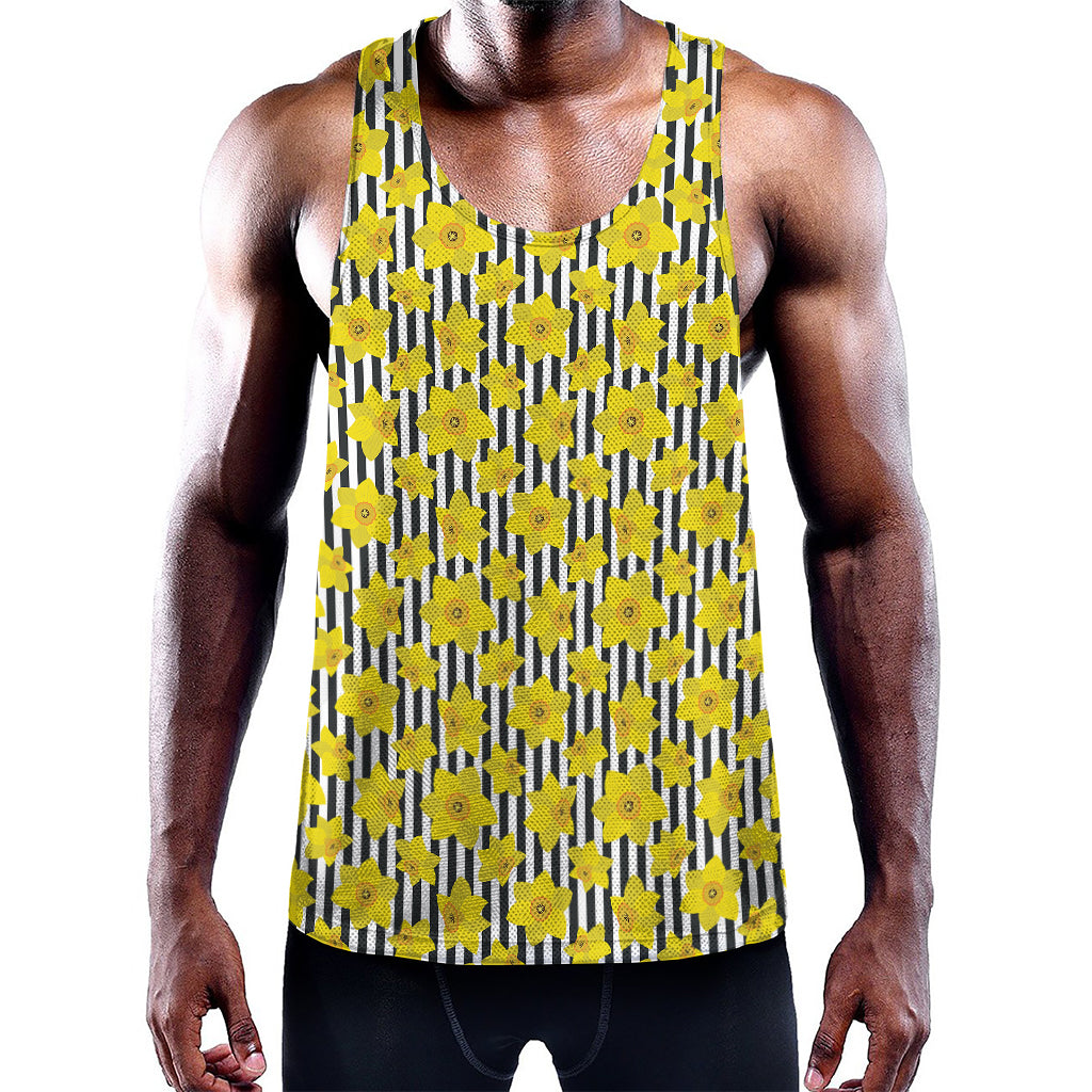 Black Striped Daffodil Pattern Print Training Tank Top