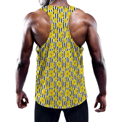 Black Striped Daffodil Pattern Print Training Tank Top