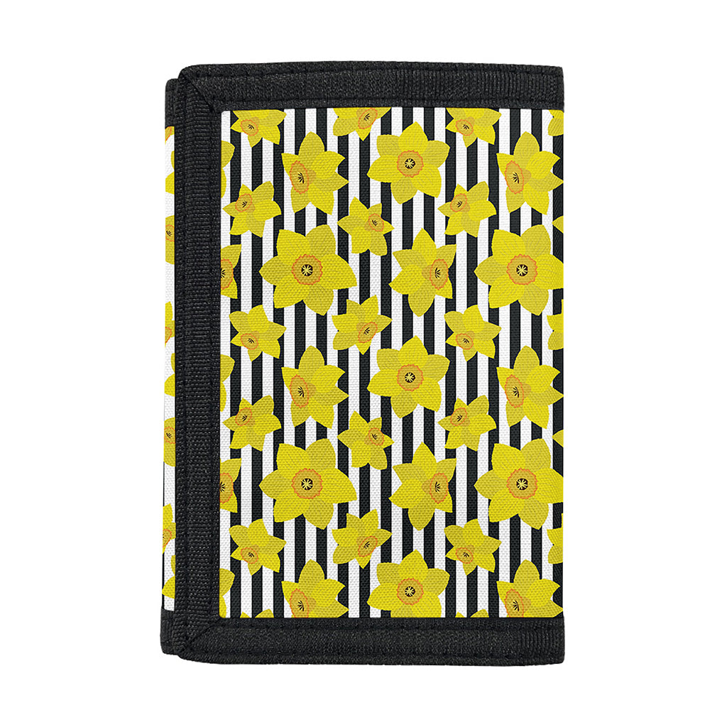Black Striped Daffodil Pattern Print Trifold Wallet