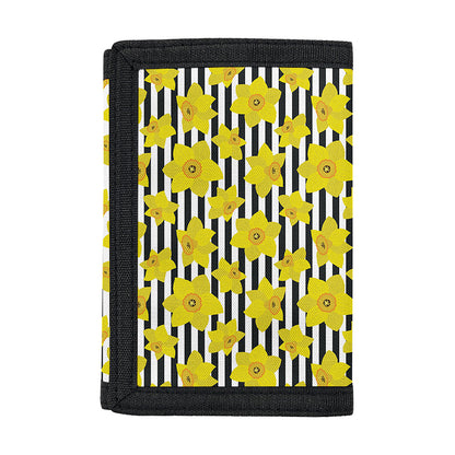 Black Striped Daffodil Pattern Print Trifold Wallet
