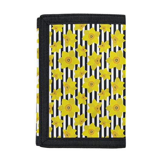 Black Striped Daffodil Pattern Print Trifold Wallet