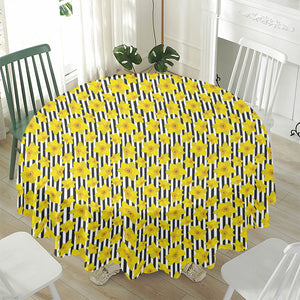 Black Striped Daffodil Pattern Print Waterproof Round Tablecloth
