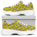 Black Striped Daffodil Pattern Print White Chunky Shoes