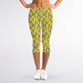 Black Striped Daffodil Pattern Print Women's Capri Leggings