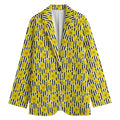 Black Striped Daffodil Pattern Print Women's Cotton Blazer