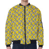 Black Striped Daffodil Pattern Print Zip Sleeve Bomber Jacket