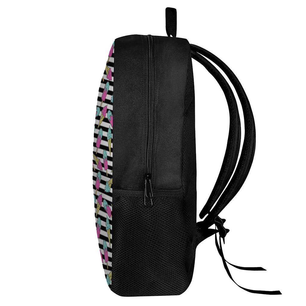 Black Striped Ice Cream Pattern Print 17 Inch Backpack