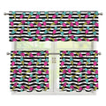 Black Striped Ice Cream Pattern Print 3 Piece Kitchen Curtains