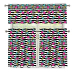Black Striped Ice Cream Pattern Print 3 Piece Kitchen Curtains