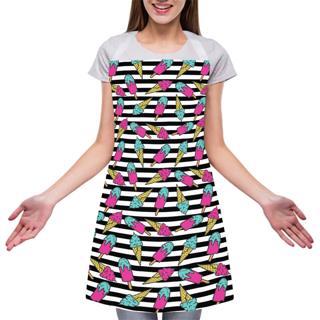 Black Striped Ice Cream Pattern Print Adjustable Apron
