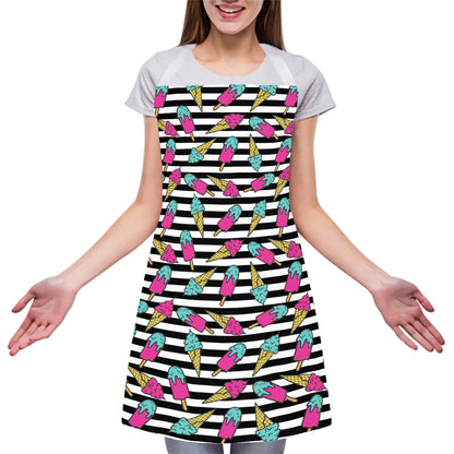 Black Striped Ice Cream Pattern Print Adjustable Apron