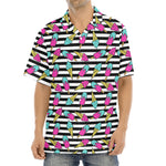 Black Striped Ice Cream Pattern Print Aloha Shirt