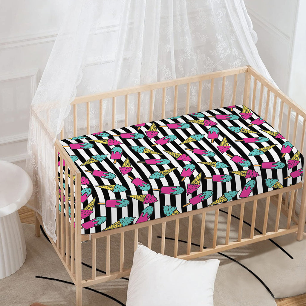 Black Striped Ice Cream Pattern Print Baby Crib Sheet