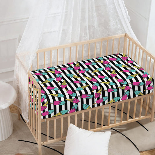Black Striped Ice Cream Pattern Print Baby Crib Sheet