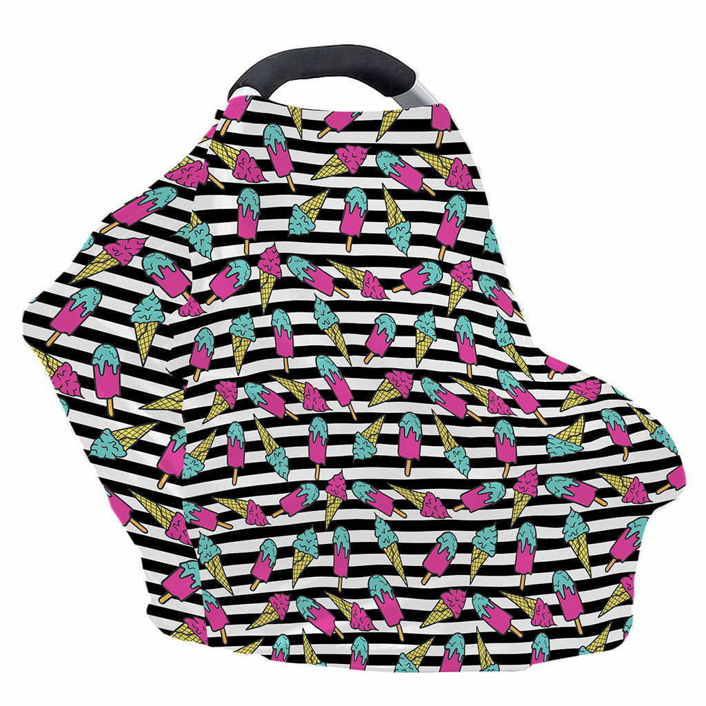 Black Striped Ice Cream Pattern Print Baby Seat Cover