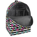 Black Striped Ice Cream Pattern Print Backpack
