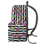 Black Striped Ice Cream Pattern Print Backpack